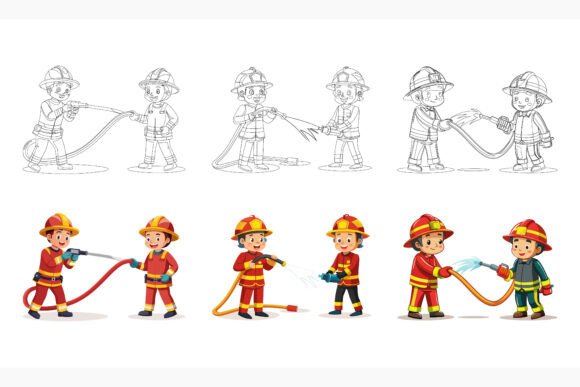 Brave Firefighters in Action: A Versatile AI EPS Illustration Set