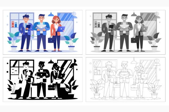 Business Man Working with Laptop: A Versatile Illustration Set for Modern Professionals