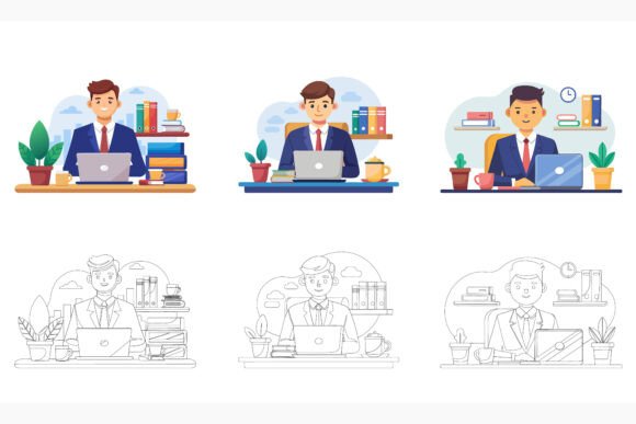 Businessman at Work: Versatile AI EPS Illustration Set