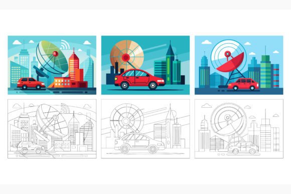Cityscape with Cars: Versatile AI EPS Illustration Set