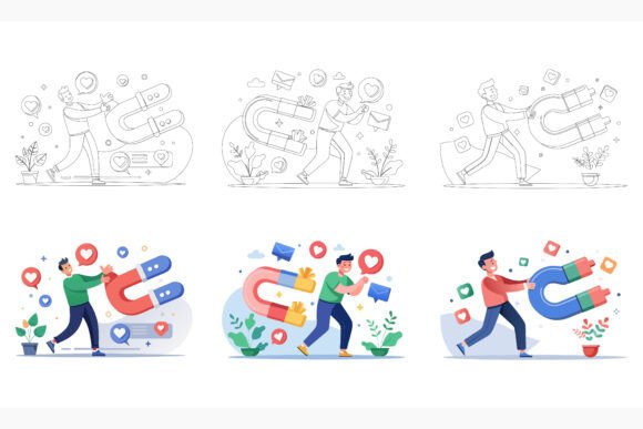Male Character Using Magnet to Get Likes: A Visual Shortcut to Digital Engagement