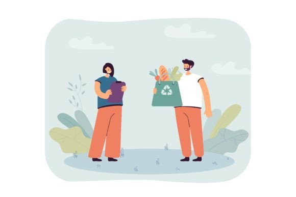 The Happy Cartoon Activist Holding a Recycle Bag: A Modern Symbol for Zero Waste and Food Conservation