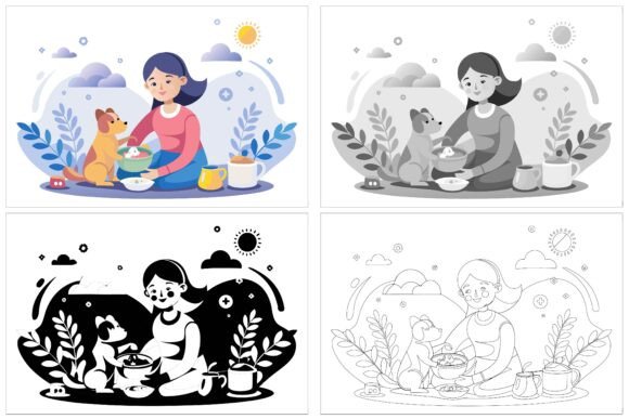 Woman is Feeding Dog: A Thoughtful Illustration for Modern Creators